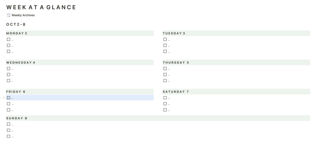 Notion Weekly Planner